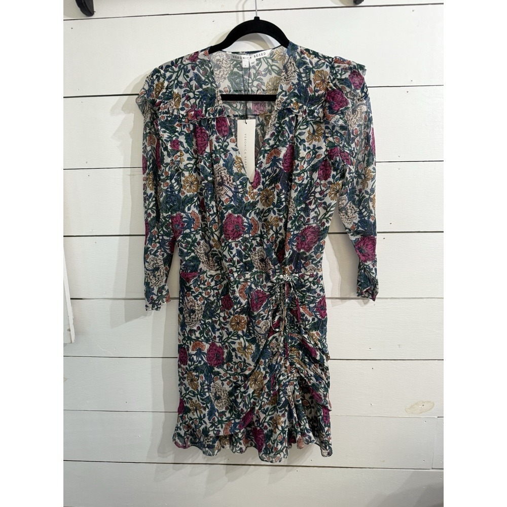 Veronica Beard Matilla Ivory Multi Floral Wrap Mini Dress SZ 4 $550